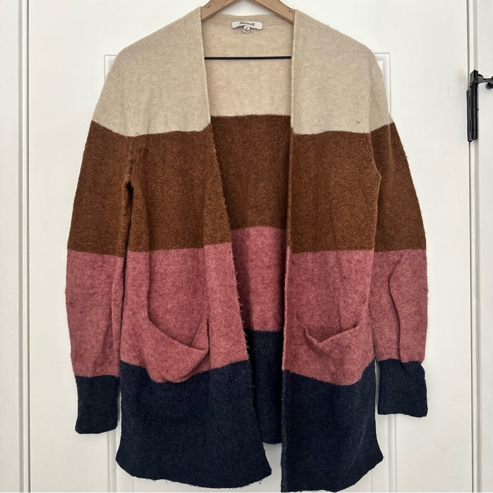Madewell Colorblock Open-Front Cardigan - Cream, Brown, Pink, Navy, Size Small